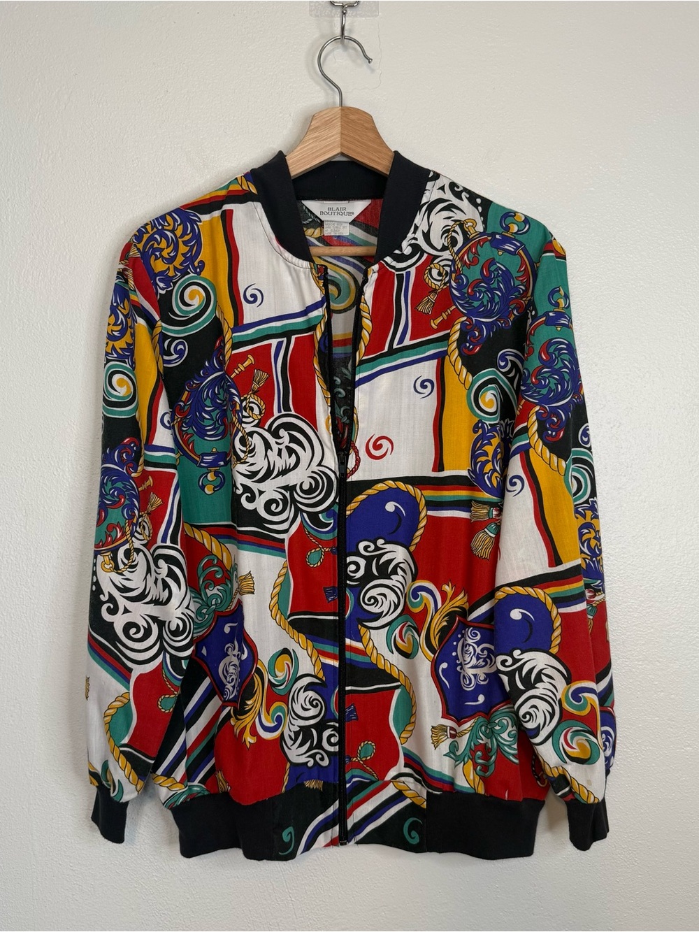Vtg Blair Boutique 80s Bomber Jacket Graphic Abstract Scarf Print Women's Small